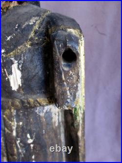 Antique Early 15 Carved Wood Painted Religious Saint or Monk figure