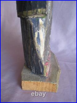 Antique Early 15 Carved Wood Painted Religious Saint or Monk figure