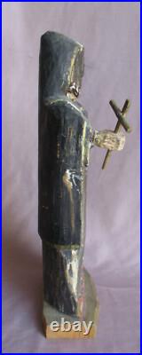 Antique Early 15 Carved Wood Painted Religious Saint or Monk figure
