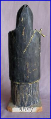 Antique Early 15 Carved Wood Painted Religious Saint or Monk figure