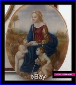 Antique Early 1900 French Miniature Painting Watercolor Jesus Mary Jean-baptiste