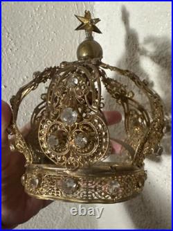 Antique Early Brass Metal Crown Halo For Antique Santos Or Madonna Virgin Statue