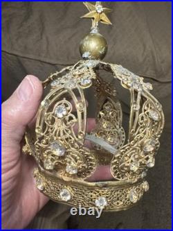 Antique Early Brass Metal Crown Halo For Antique Santos Or Madonna Virgin Statue