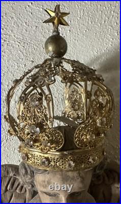Antique Early Brass Metal Crown Halo For Antique Santos Or Madonna Virgin Statue