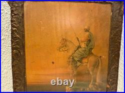 Antique Egyptian Middle East Picture Of Man On Horse Religious Ornate Frame