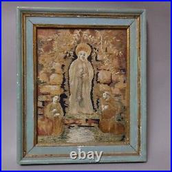 Antique Embroidery Religious Madonna And Saints XVIII Century