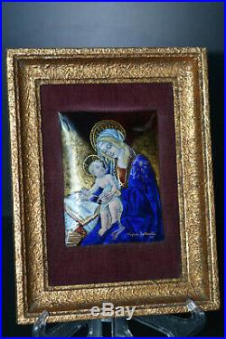 Antique Enamel Portrait Religious Limoges France Plaque Plato Virgin Mary Jesus