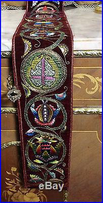 Antique English Gothic Religious Orphrey Embroidered Silk Gold Metallic Jewels