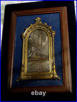 Antique Engraved Religious Plaque Lourdes Saint Mary Bernadette By Wicker