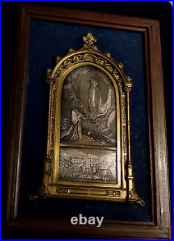 Antique Engraved Religious Plaque Lourdes Saint Mary Bernadette By Wicker