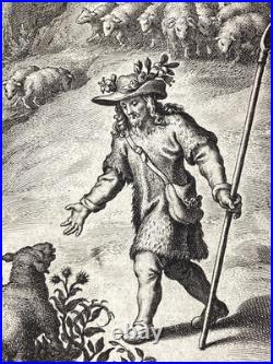 Antique Engraving 1620's Christ Good Shepherd holy card religious print