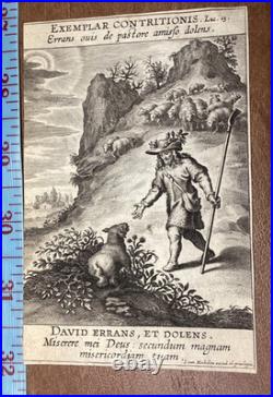 Antique Engraving 1620's Christ Good Shepherd holy card religious print