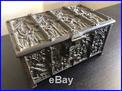 Antique Erhard & Sohne Figural Religious Art Bronze Relief Tobacco Jewelry Box