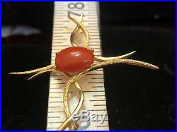 Antique Estate 18k Gold Coral Pendant Cross Gemstone Made In Italy Religious