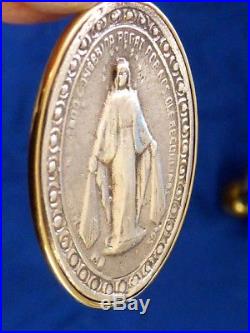 Antique Estate Silver Religious Catholic Medallion Sterling 14k Yg Pendant