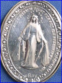 Antique Estate Silver Religious Catholic Medallion Sterling 14k Yg Pendant