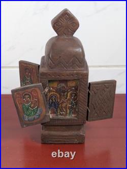 Antique Ethiopia Orthodox Hand Carved/painted Wood Icon Altar Religious Artifact