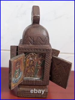 Antique Ethiopia Orthodox Hand Carved/painted Wood Icon Altar Religious Artifact
