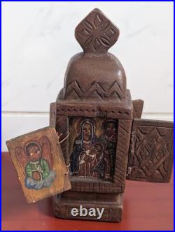 Antique Ethiopia Orthodox Hand Carved/painted Wood Icon Altar Religious Artifact