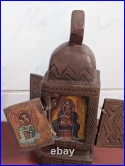 Antique Ethiopia Orthodox Hand Carved/painted Wood Icon Altar Religious Artifact