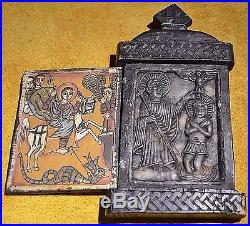 Antique Ethiopian Christian Wood Altar Carved Stone Painted Religious Icon Image