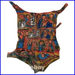 Antique Ethiopian Hand-Painted Leather Icon Religious Biblical Scenes, Ethiopi Antique Ethiopian Hand-Painted Leather Icon Religious Biblical Scenes, Ethiopi