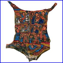 Antique Ethiopian Hand-Painted Leather Icon Religious Biblical Scenes, Ethiopi Antique Ethiopian Hand-Painted Leather Icon Religious Biblical Scenes, Ethiopi