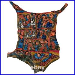 Antique Ethiopian Hand-Painted Leather Icon Religious Biblical Scenes, Ethiopi Antique Ethiopian Hand-Painted Leather Icon Religious Biblical Scenes, Ethiopi