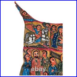 Antique Ethiopian Hand-Painted Leather Icon Religious Biblical Scenes, Ethiopi Antique Ethiopian Hand-Painted Leather Icon Religious Biblical Scenes, Ethiopi