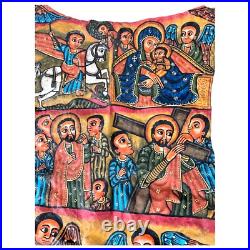 Antique Ethiopian Hand-Painted Leather Icon Religious Biblical Scenes, Ethiopi Antique Ethiopian Hand-Painted Leather Icon Religious Biblical Scenes, Ethiopi