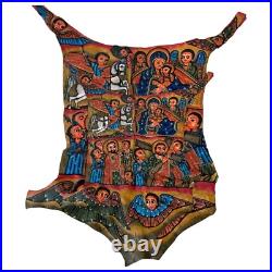 Antique Ethiopian Hand-Painted Leather Icon Religious Biblical Scenes, Ethiopi Antique Ethiopian Hand-Painted Leather Icon Religious Biblical Scenes, Ethiopi