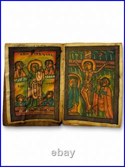 Antique Ethiopian Orthodox Bible Ge'ez Manuscript Hand Painted 5 Pictures