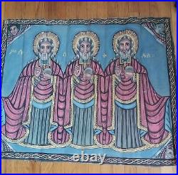 Antique Ethiopian Orthodox Religious Painting on Canvas the Trinity Hand Painted