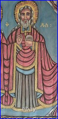 Antique Ethiopian Orthodox Religious Painting on Canvas the Trinity Hand Painted