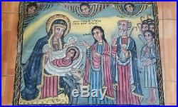 Antique Ethiopian Painting on Canvas the Nativity of Jesus Christ Hand Painted