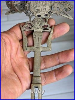 Antique Ethiopian Processional Hand Cross Silvered Brass Religious Icon Coptic