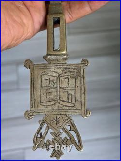 Antique Ethiopian Processional Hand Cross Silvered Brass Religious Icon Coptic