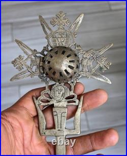 Antique Ethiopian Processional Hand Cross Silvered Brass Religious Icon Coptic