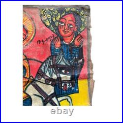 Antique Ethiopian Religious Icon Painting Saint George Slaying the Dragon