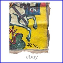 Antique Ethiopian Religious Icon Painting Saint George Slaying the Dragon