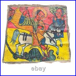 Antique Ethiopian Religious Icon Painting Saint George Slaying the Dragon