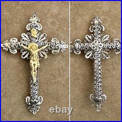 Antique European Sterling & Gilt Filigree Crucifix Famous Provenance