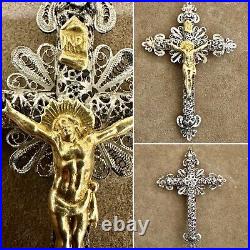 Antique European Sterling & Gilt Filigree Crucifix Famous Provenance