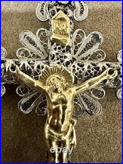 Antique European Sterling & Gilt Filigree Crucifix Famous Provenance