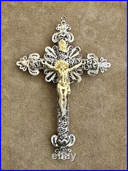 Antique European Sterling & Gilt Filigree Crucifix Famous Provenance