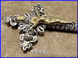 Antique European Sterling & Gilt Filigree Crucifix Famous Provenance