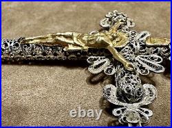 Antique European Sterling & Gilt Filigree Crucifix Famous Provenance