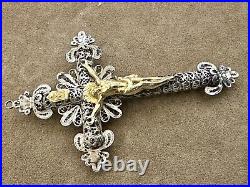 Antique European Sterling & Gilt Filigree Crucifix Famous Provenance