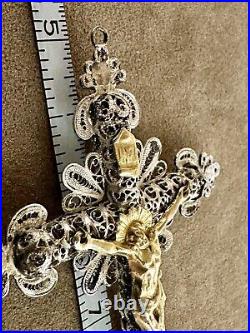 Antique European Sterling & Gilt Filigree Crucifix Famous Provenance