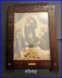 Antique Fancy Madonna Mary with Baby Jesus Religious Print with Maker Label UNUSUAL